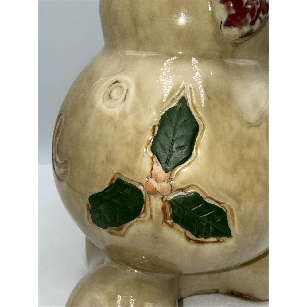 Ceramic‎ Pottery Snowman beige & Red  Glazed 12